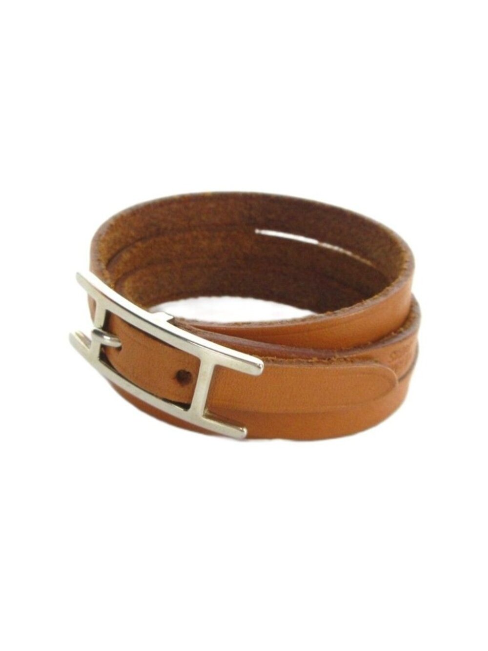 Hermes Bracelet Bangle Hapi Leather H Buckle Brown